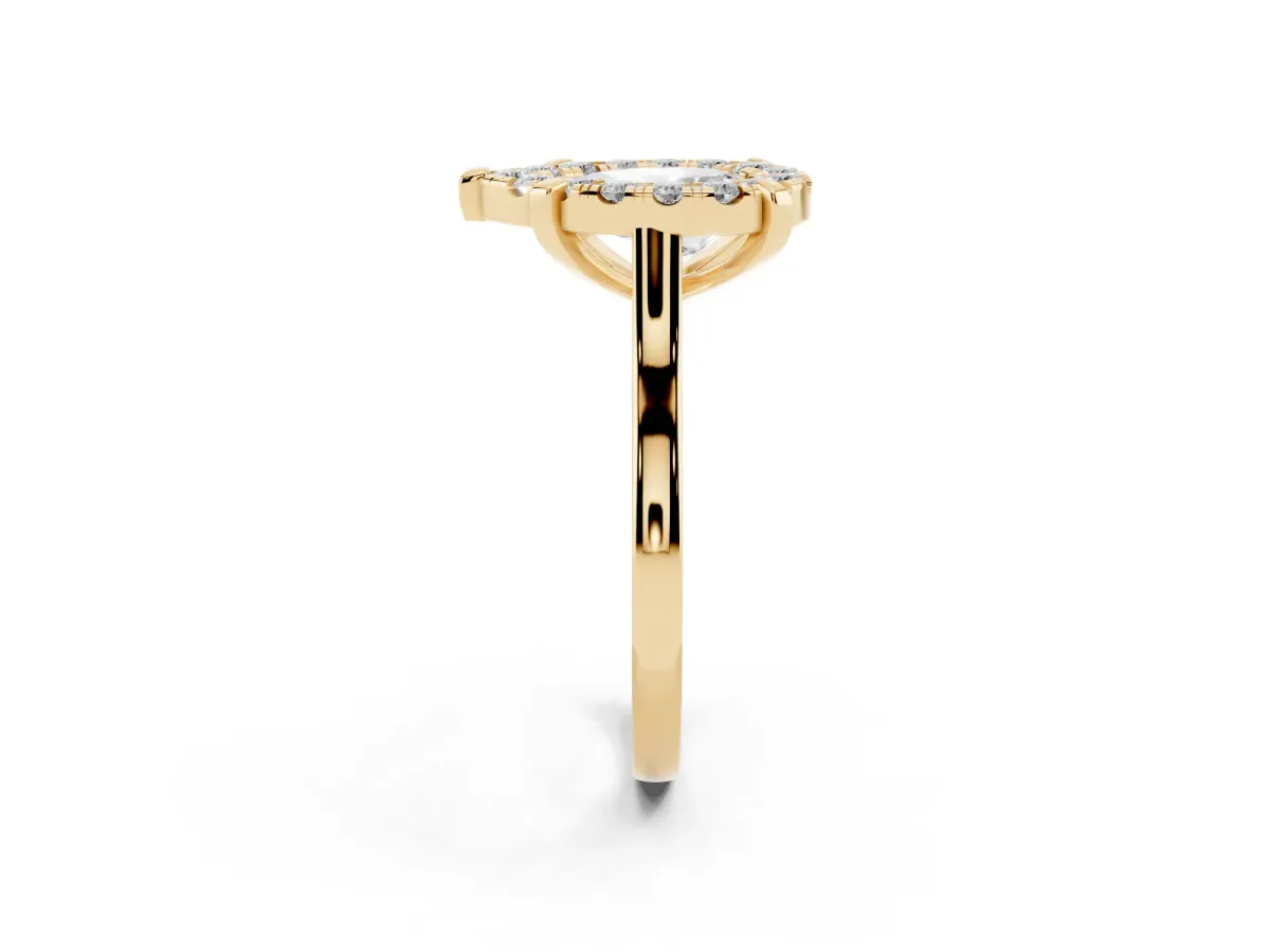 Pear Cut Diamond Cluster Halo Solitaire with Four-Prong Setting Yellow gold