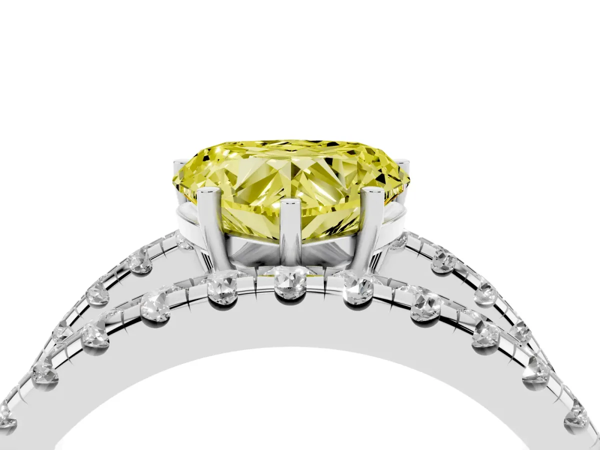 Fancy Yellow Heart Cut Solitaire Split Shank Pave Diamond Ring Platinum