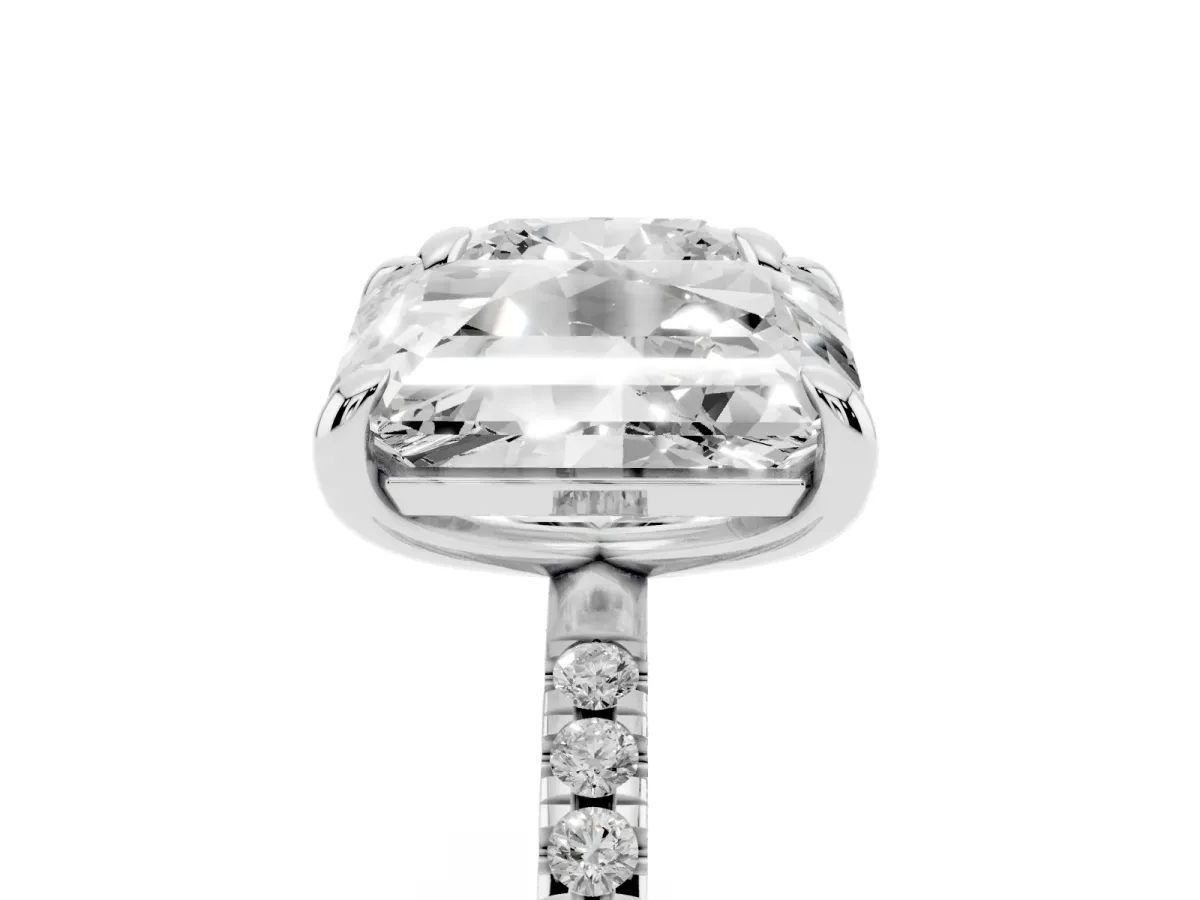 Cushion and Emerald Toi Moi Ring with Prong Setting and Micro Pave Band Platinum