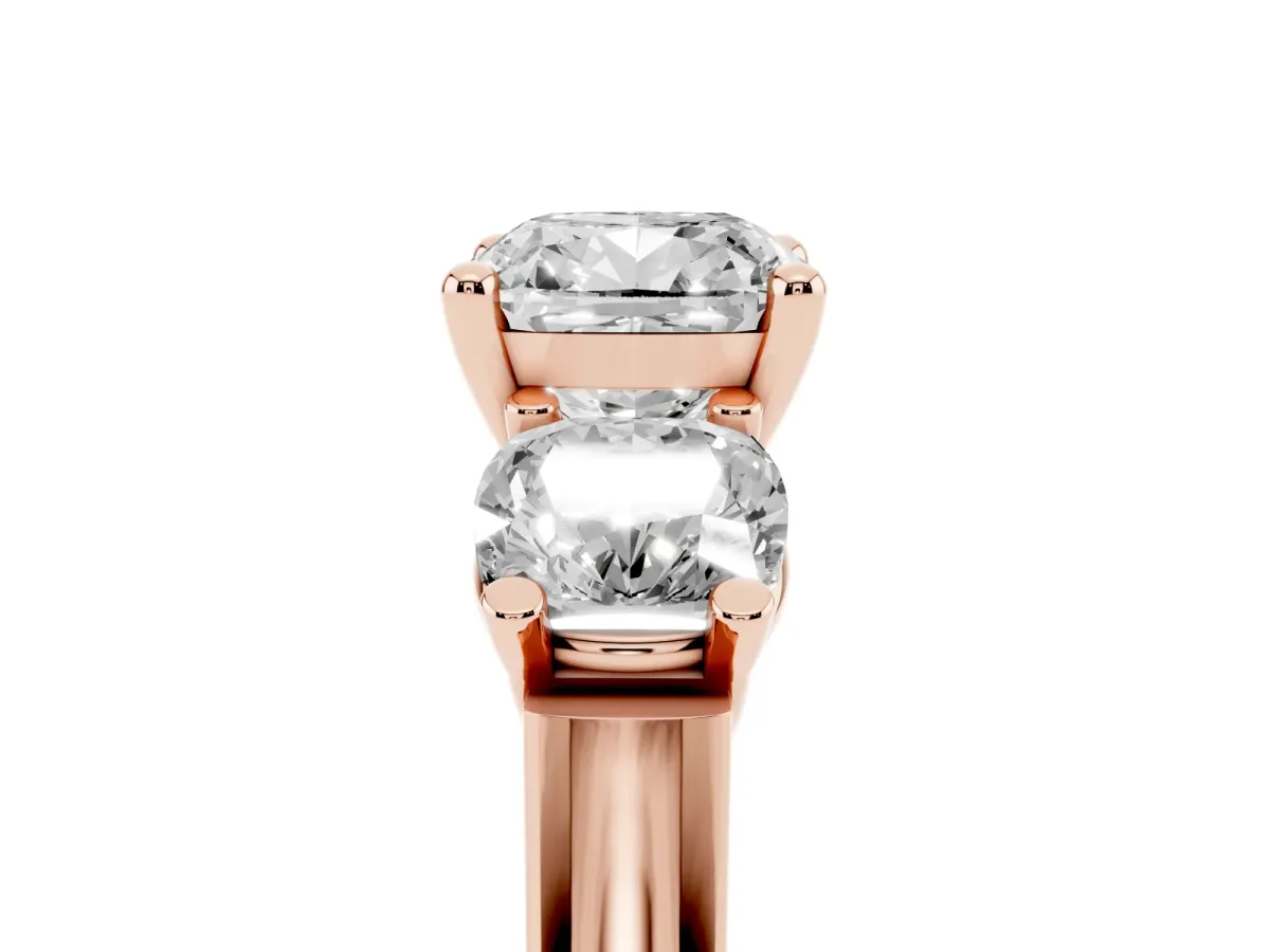 Three-Stone Cushion Cut Brilliant Diamond Trellis Ring with Comfort Fit Band Rose gold