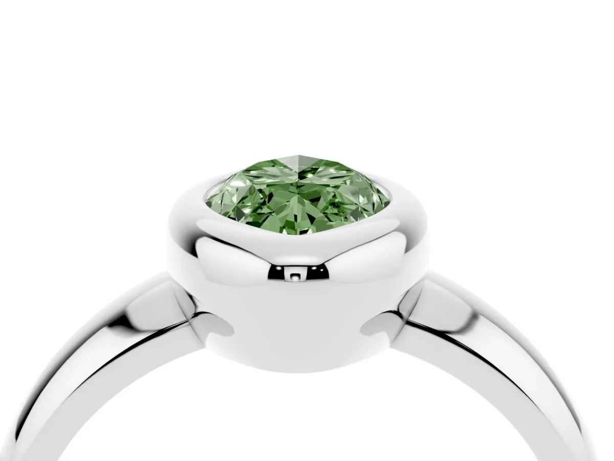 Fancy Green Bezel Set Marquise Cut Solitaire Ring with Wide Band Platinum