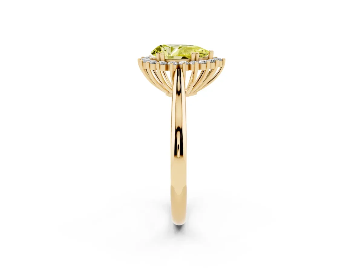 Fancy Yellow Pear Cut Cut Diamond Halo Ring with Solitaire Band and Prong Setting Yellow gold