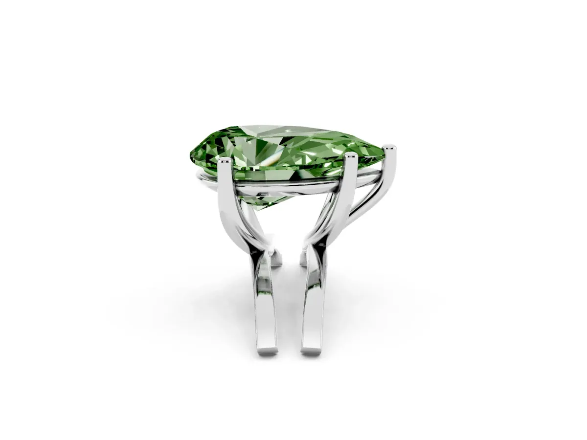 Fancy Green Pear Cut Cut Diamond Solitaire Engagement Ring with Tapered Plain Band and Four-Prong Setting Platinum