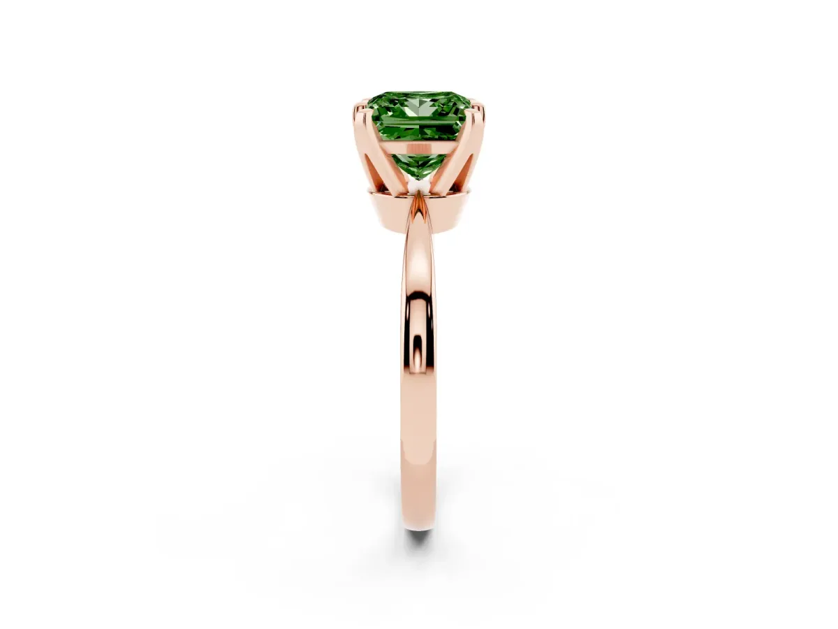 Fancy Green Princess Cut Solitaire Engagement Ring with Six-Prong Setting and Tapered Band Rose gold