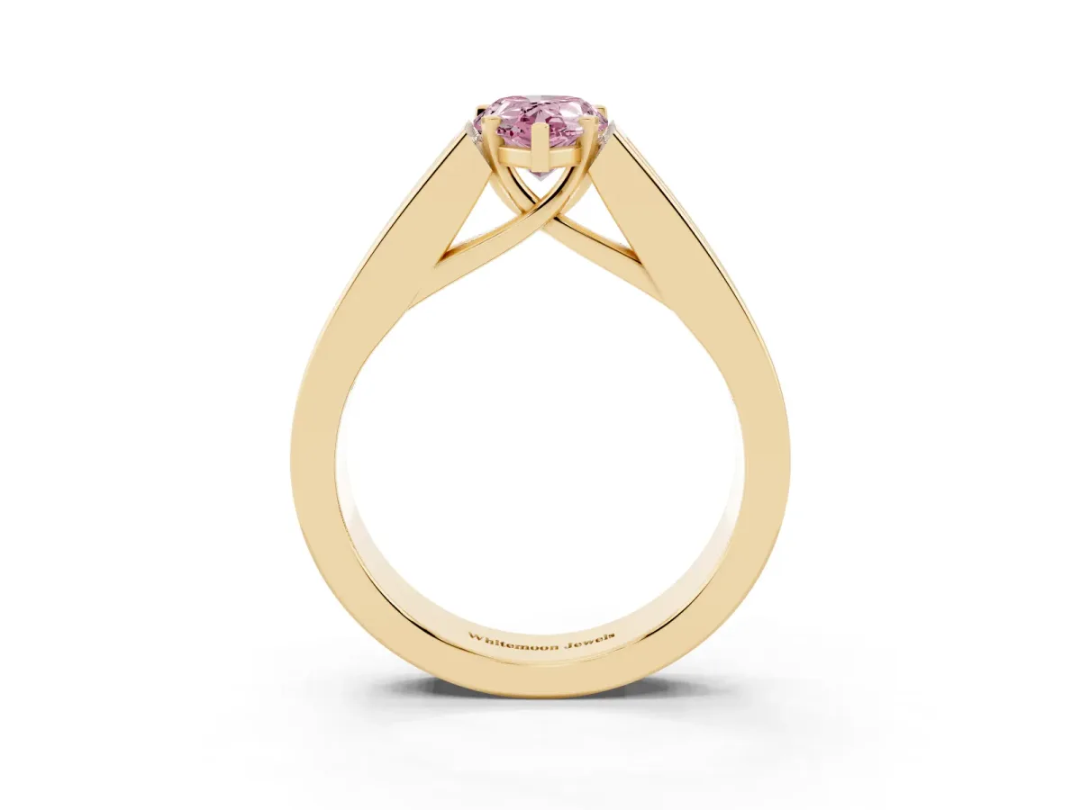 Fancy Pink Pear Cut Cut Channel Set Solitaire Ring with Four-Prong Setting Yellow gold