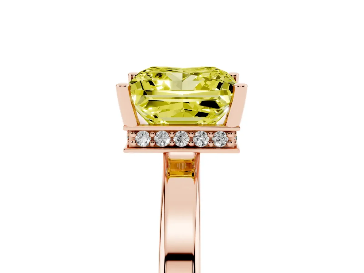 Fancy Yellow Princess Cut Cut Solitaire Engagement Ring with Four-Prong Setting on a Classic Band Rose gold