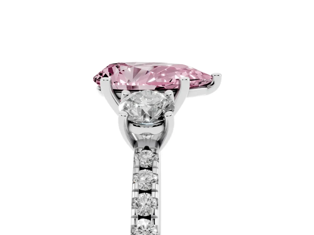 Fancy Pink Three-Stone Pear Cut Cut Diamond Pavé Band with Prong Setting Silver