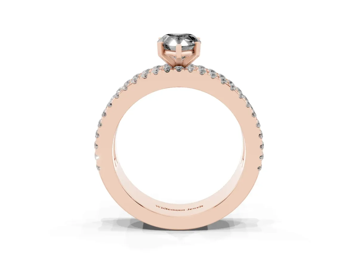 Fancy Black Pear Cut Diamond Solitaire Ring with Pavé and Channel Set Band Rose gold