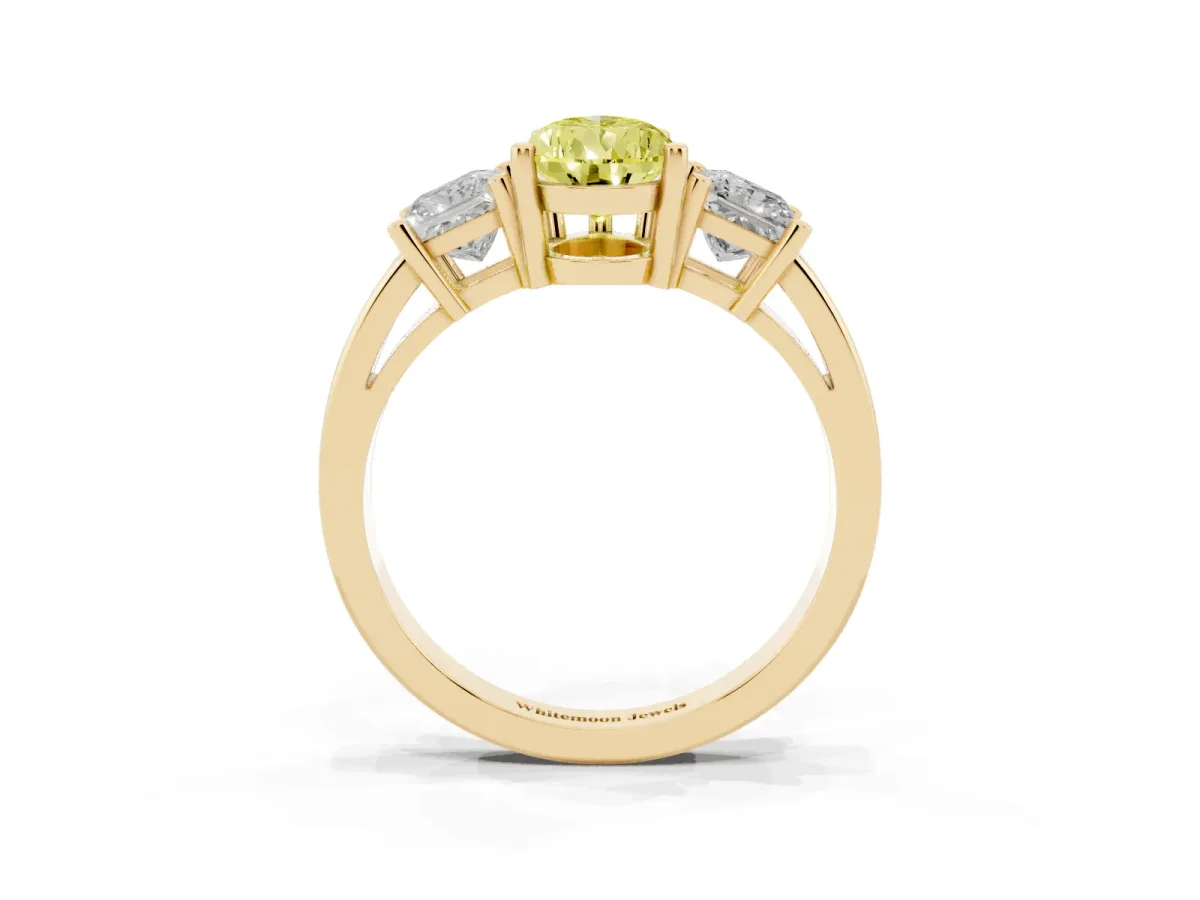 Fancy Yellow Three-Stone Pear Cut Cut Solitaire Ring with Prong Setting Yellow gold