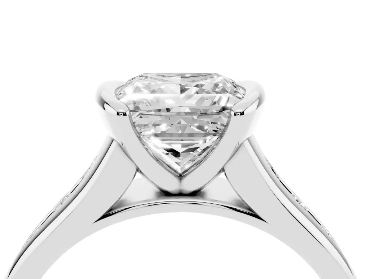Princess Cut Solitaire Bezel-Set Diamond Ring with Channel-Set Band Platinum