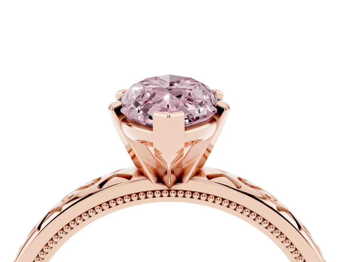 Fancy Pink Marquise Cut Solitaire Engagement Ring with Scrollwork Band and Four-Prong Setting Rose gold