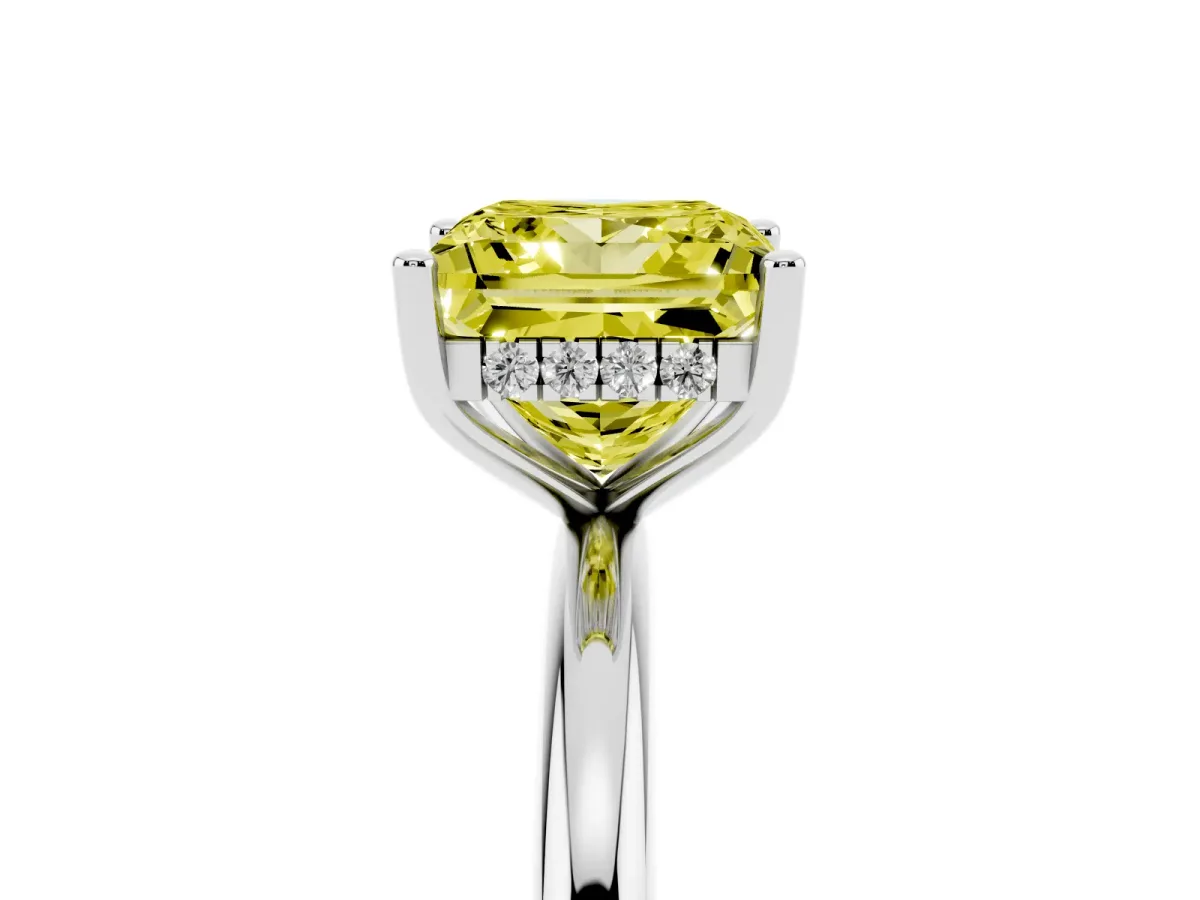 Fancy Yellow Princess Cut Cut Solitaire Engagement Ring with Four-Prong Setting and Classic Band Platinum