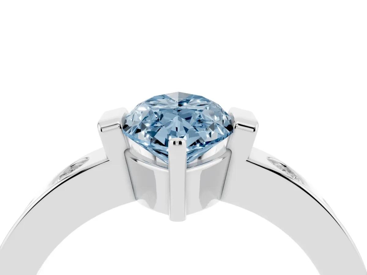 Fancy Blue Marquise Cut Brilliant Channel-Set Diamond Ring with Bezel Prong Setting Silver