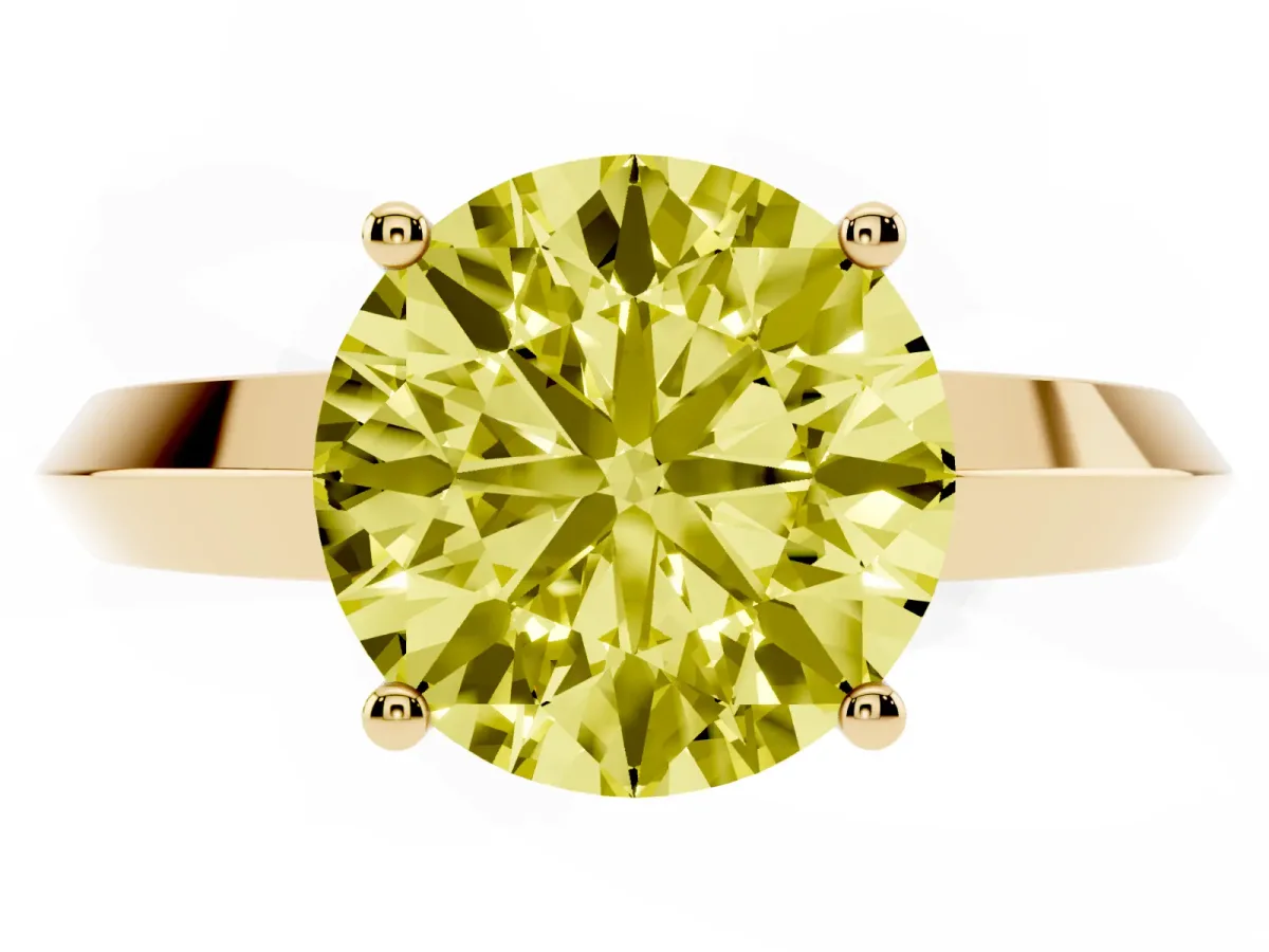 Fancy Yellow Round Cut Cut Solitaire Engagement Ring with Flat Band and Four-Prong Setting Yellow gold