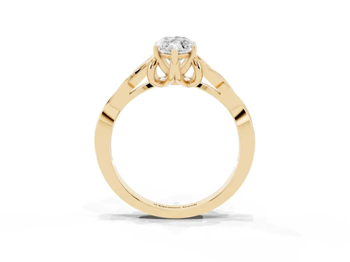 Marquise Cut Diamond Solitaire Engagement Ring with Celtic Knot Band and Four-Prong Setting Yellow gold