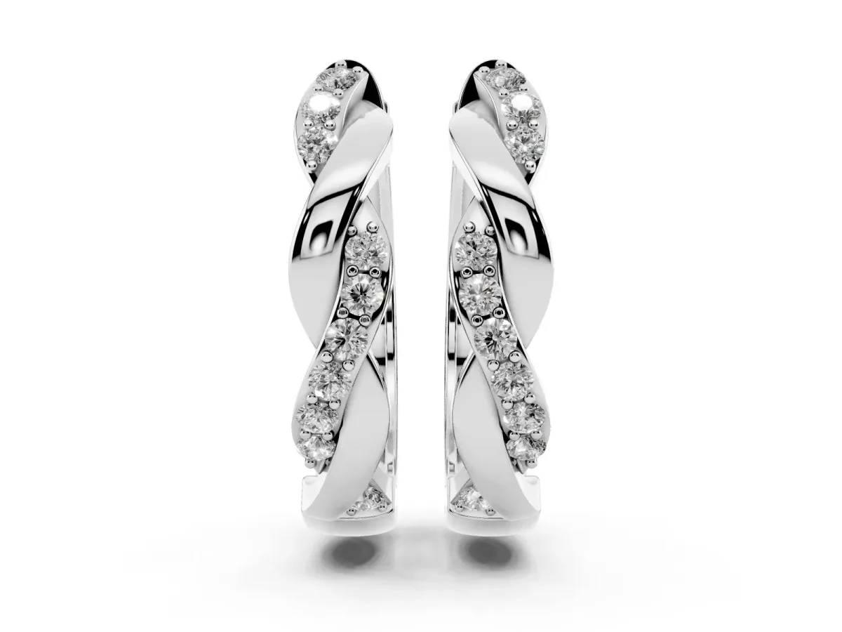 Round Cut Diamond Twisted Pavé Hoop Earrings Platinum