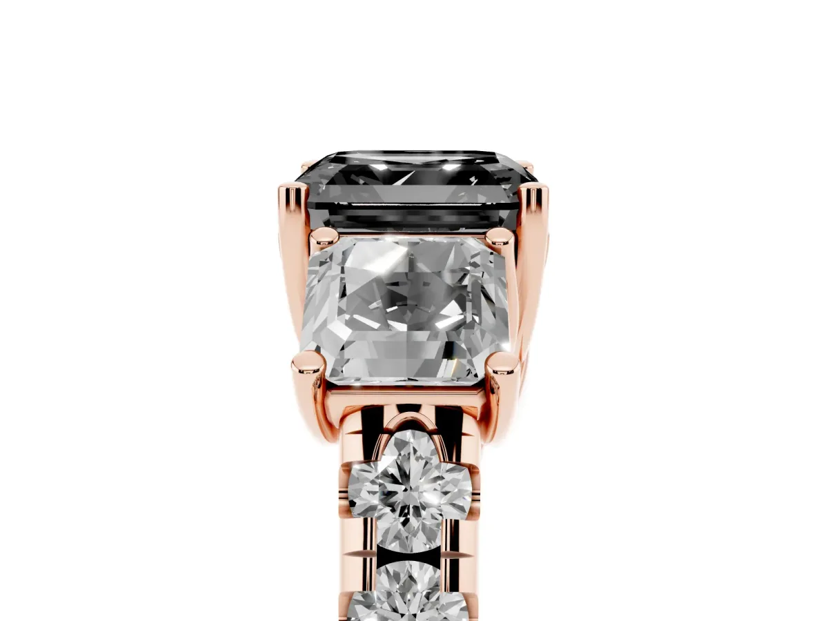 Fancy Black Three-Stone Asscher Cut Diamond Pavé Band with Prong Setting Rose gold