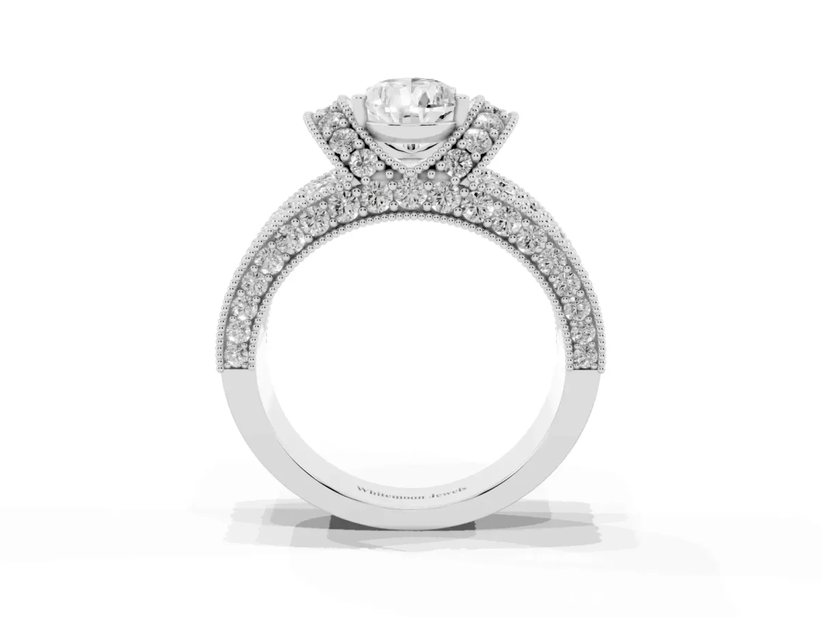 Pear Cut Halo Pave Diamond Engagement Ring with Milgrain Detailing Silver