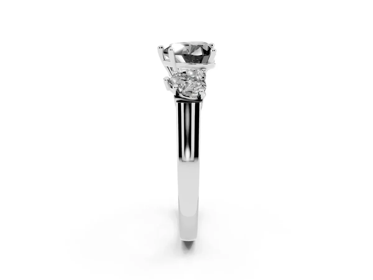 Fancy Black Three-Stone Heart Cut Brilliant Diamond Trellis Ring with Comfort Fit Band White gold