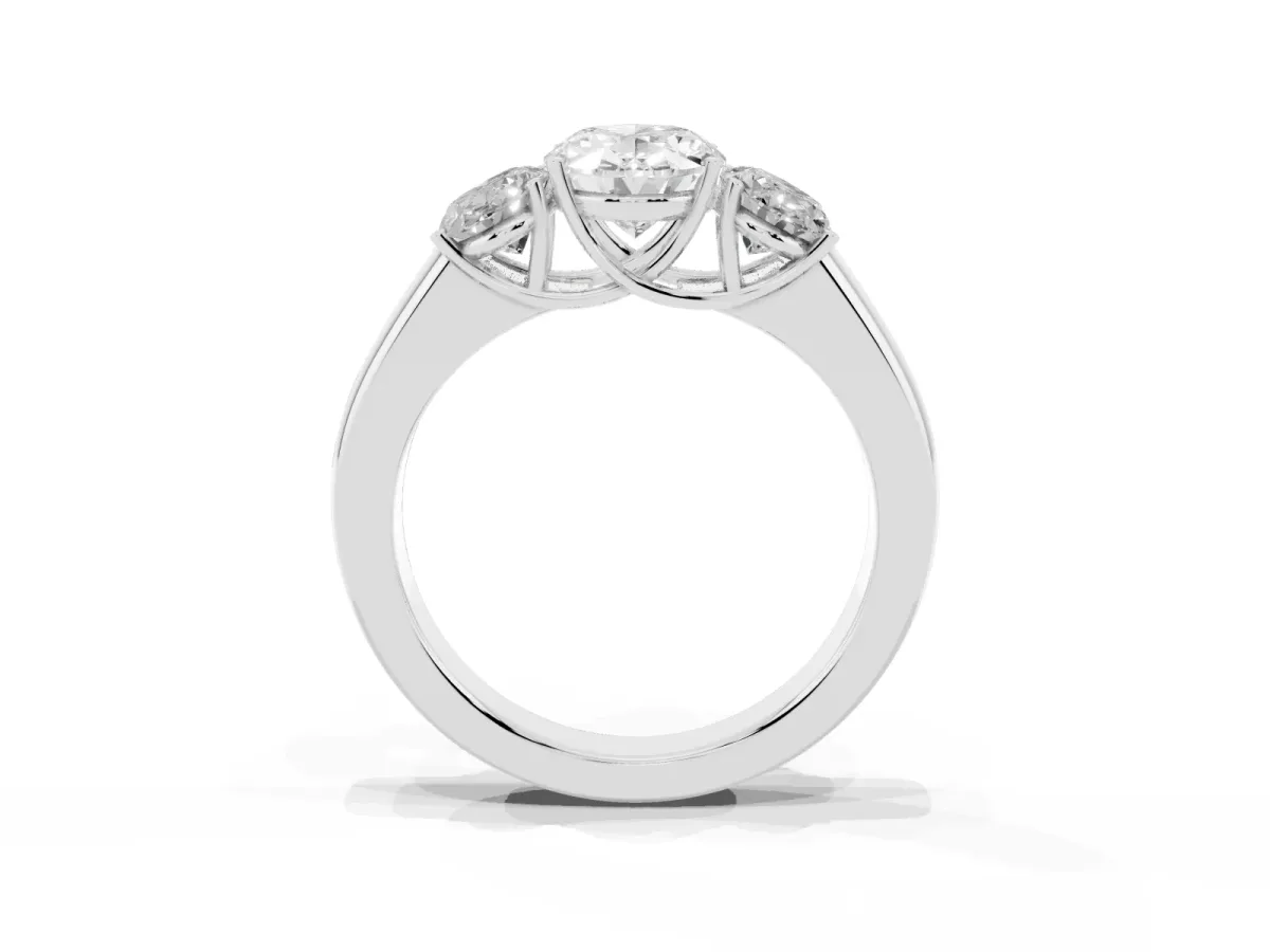 Three-Stone Oval Cut Cut Diamond Ring with Prong Setting and Classic Band Silver