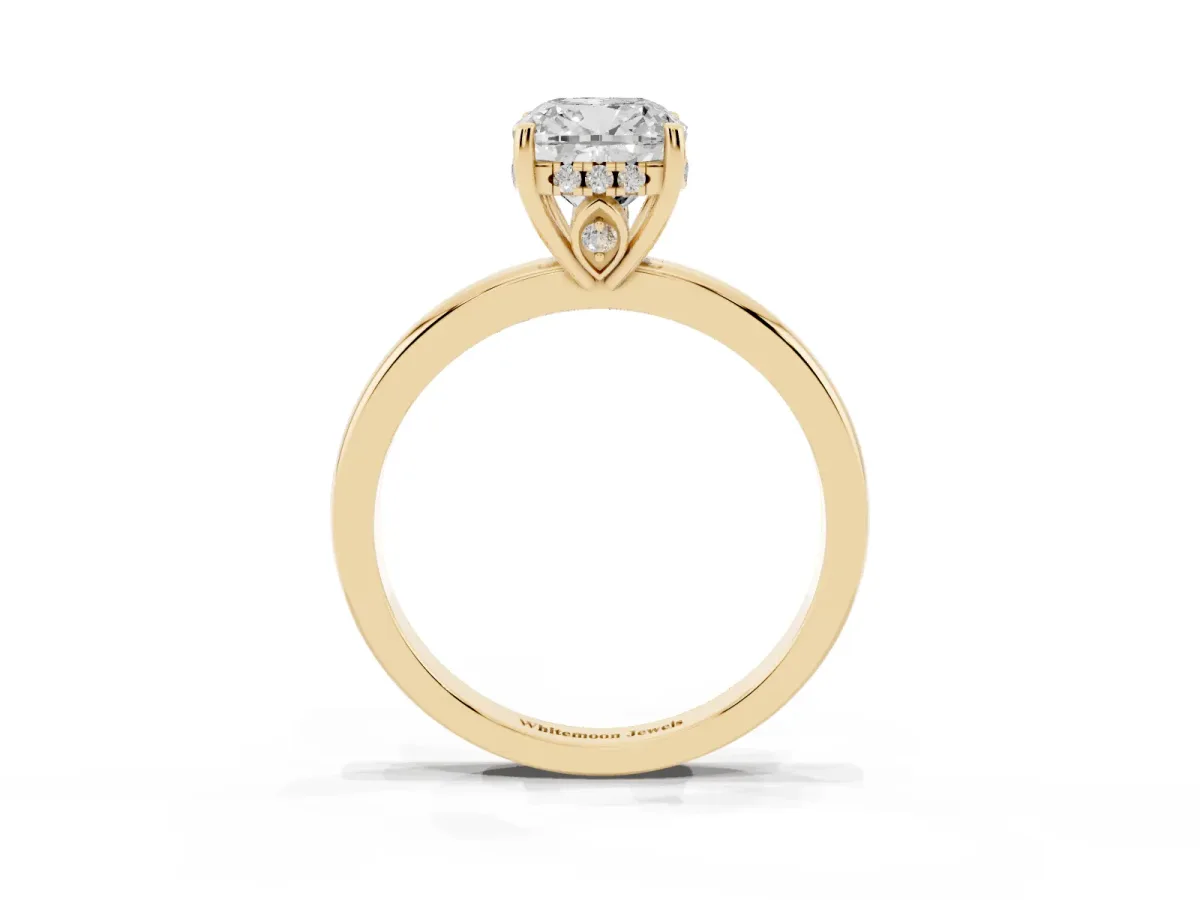 Cushion Cut Solitaire Diamond Ring with Prong Setting and Plain Band Yellow gold