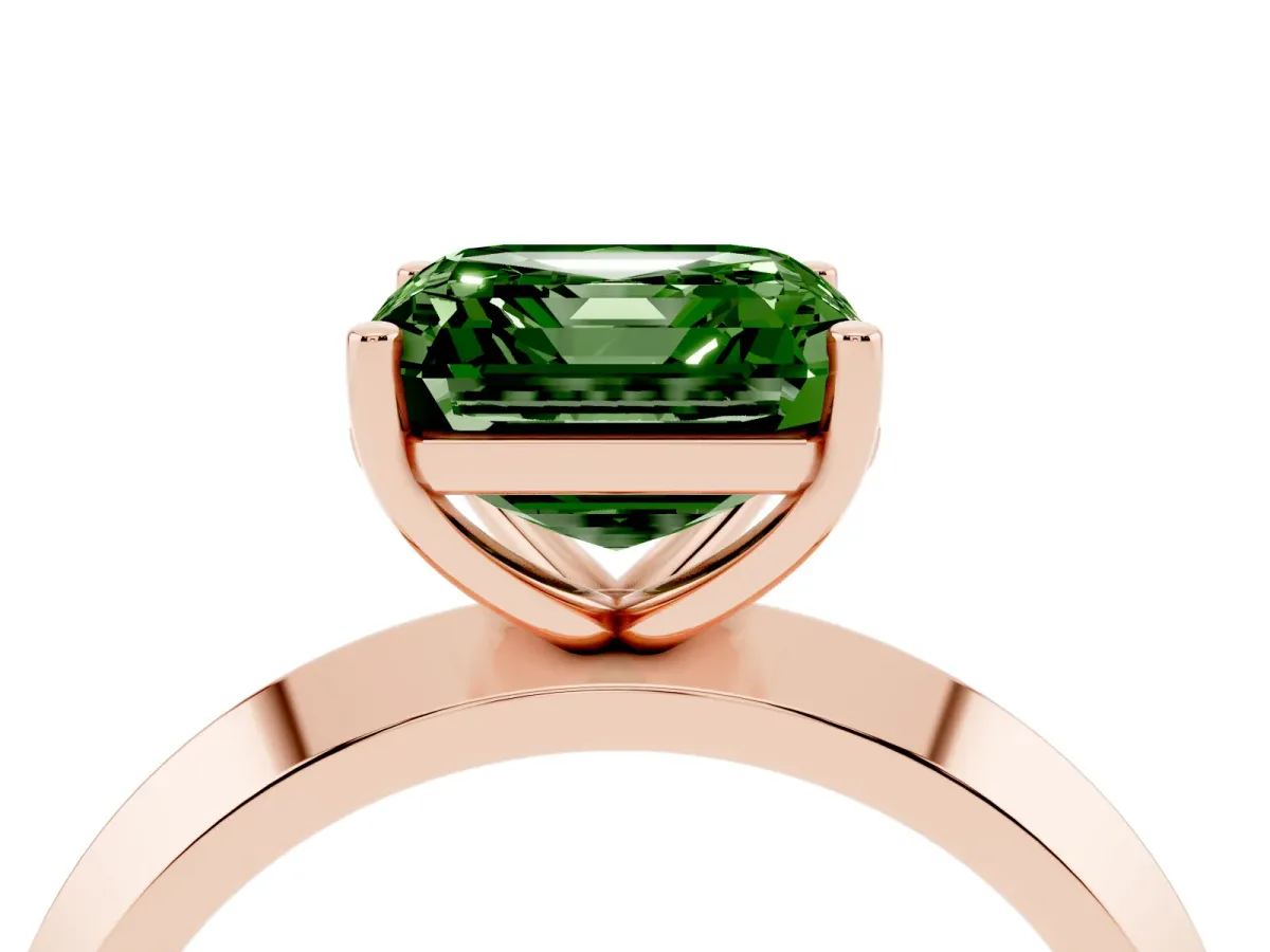 Fancy Green Asscher Cut Cut Solitaire Engagement Ring with Flat Band and Four-Prong Setting Rose gold