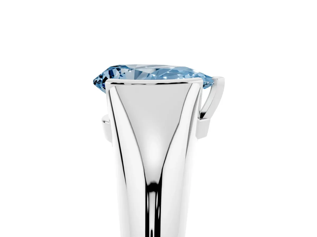 Fancy Blue Pear Cut Solitaire Tension Set Diamond Ring Silver