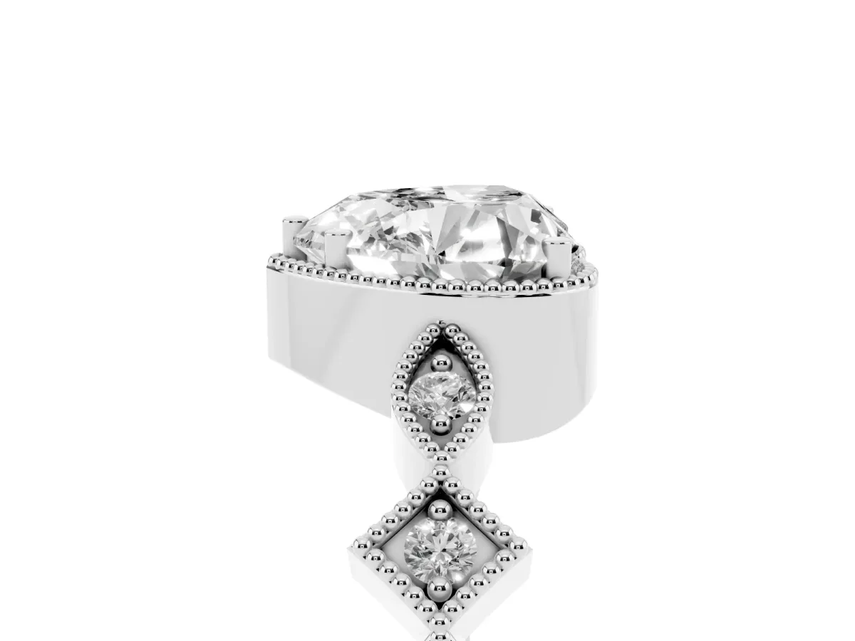 Heart Cut Milgrain Marquise Diamond Twist Band Ring Silver