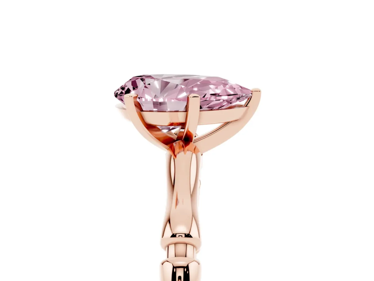 Fancy Pink Pear Cut Solitaire Diamond Ring with Bamboo Band and Four-Prong Setting Rose gold