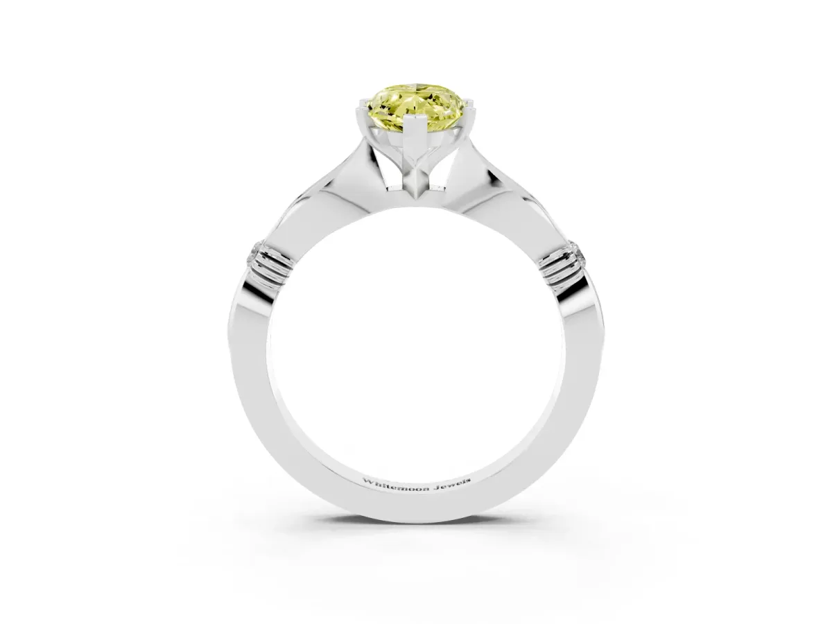 Fancy Yellow Marquise Cut Solitaire Diamond Twisted Band with Four-Prong Setting Silver
