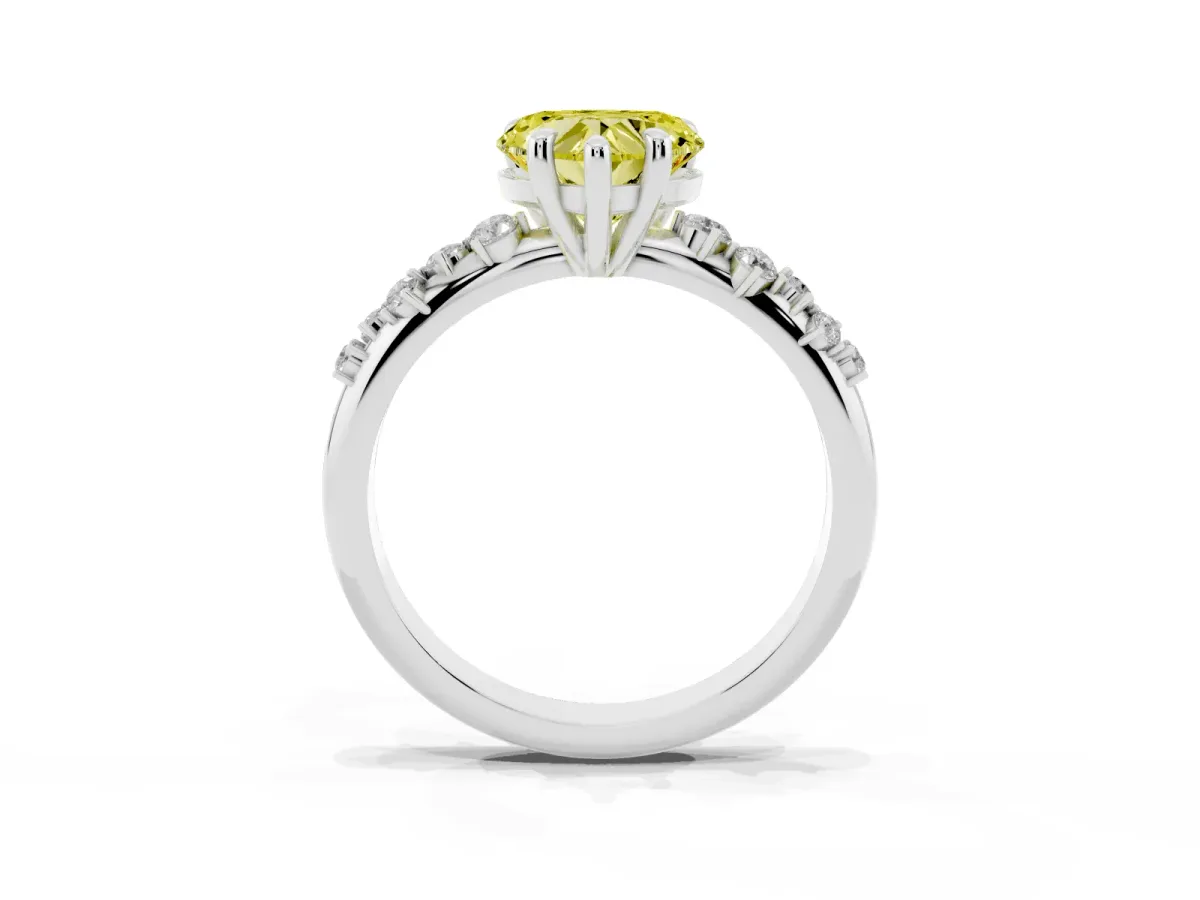 Fancy Yellow Heart Cut Cut Diamond Vine Band with Four-Prong Setting Platinum