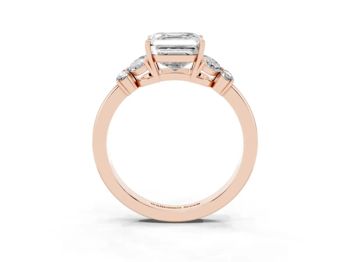 Asscher Cut Cut Solitaire Floral Diamond Ring with Four-Prong Setting Rose gold