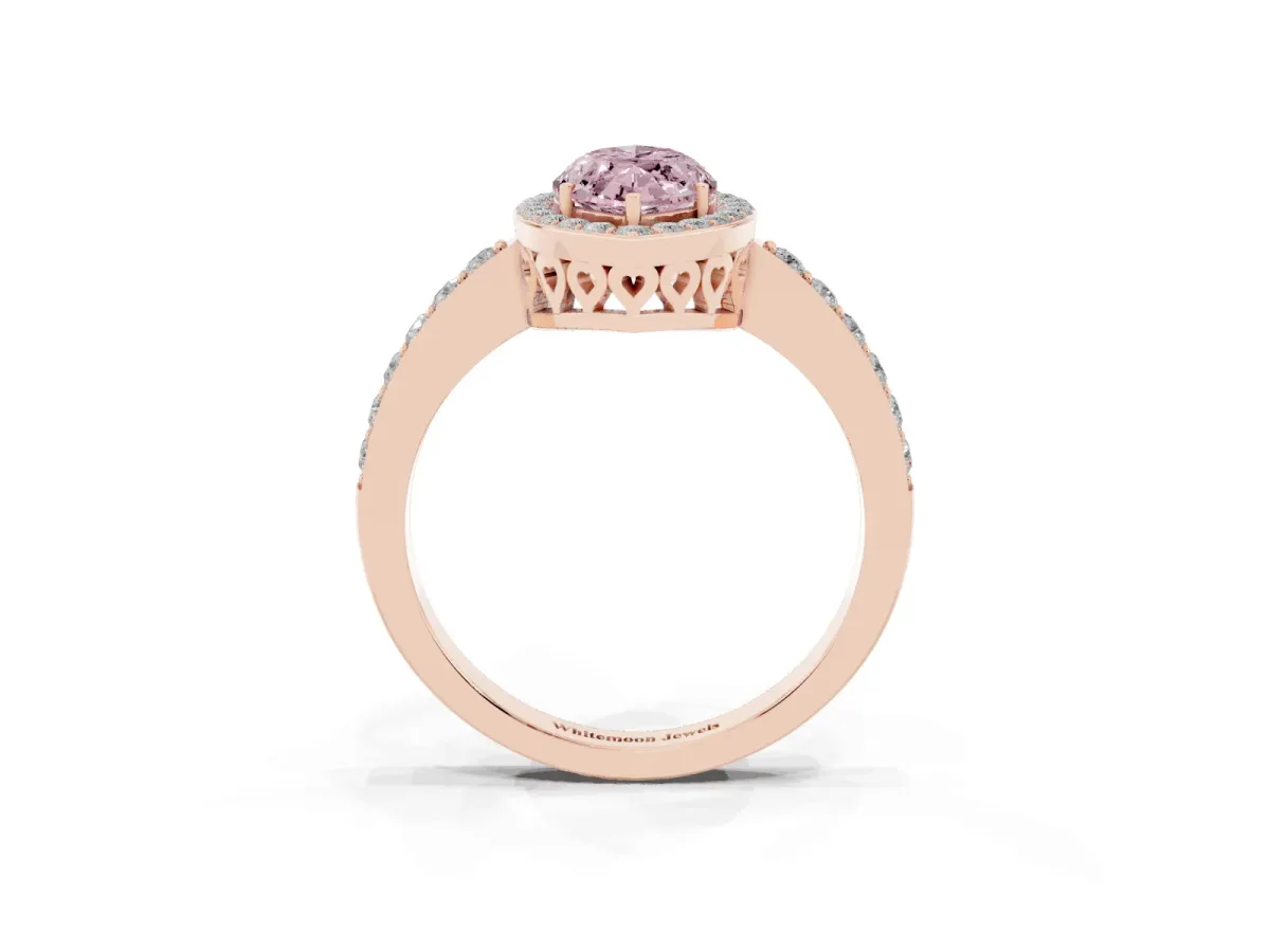 Fancy Pink Marquise Cut Halo Diamond Pavé Band Ring with Prong Setting Rose gold