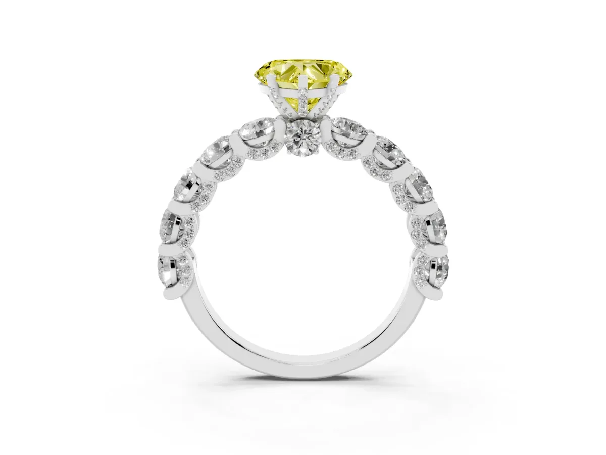 Fancy Yellow Heart Cut Diamond Side Stone Engagement Ring with Four-Prong Setting Silver