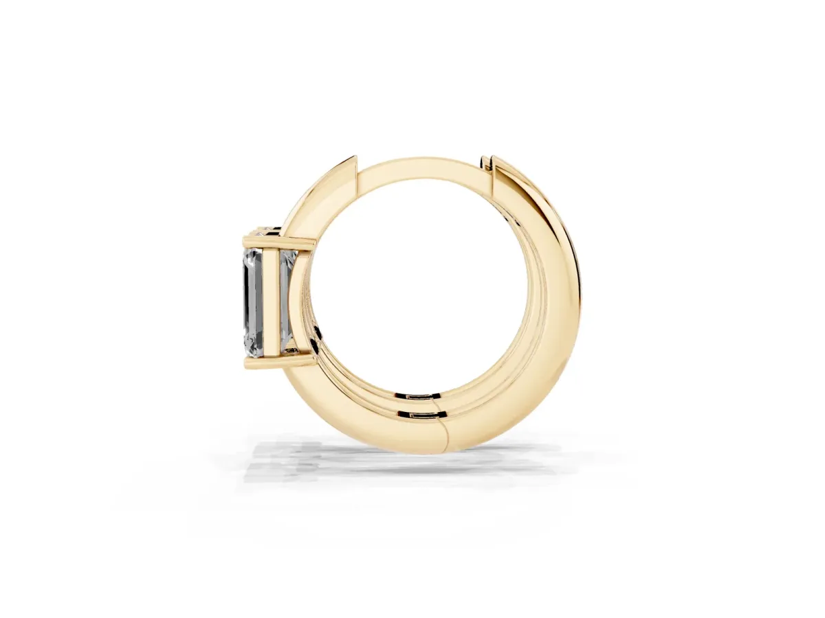 Emerald Diamond Solitaire Huggie Hoop Earrings Yellow gold