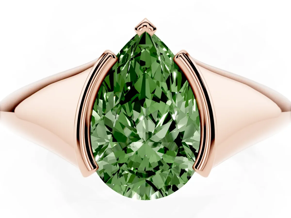 Fancy Green Pear Cut Solitaire Tension Set Diamond Ring Rose gold