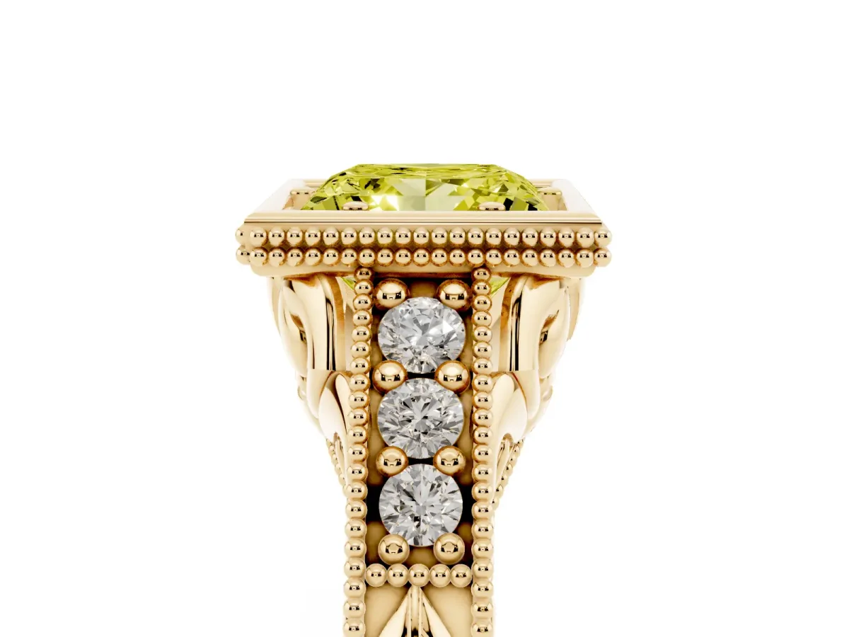 Fancy Yellow Bezel Set Princess Cut Diamond Milgrain Pave Engagement Ring Yellow gold