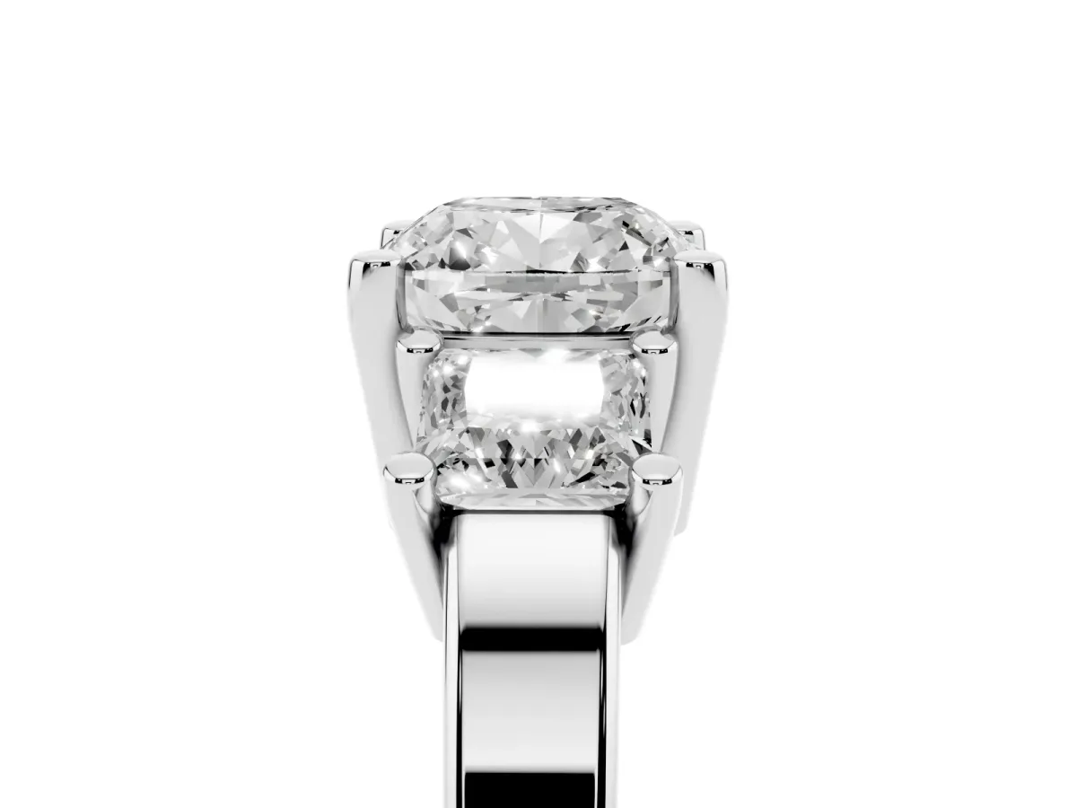 Three-Stone Cushion Cut Cut Solitaire Ring with Prong Setting Silver
