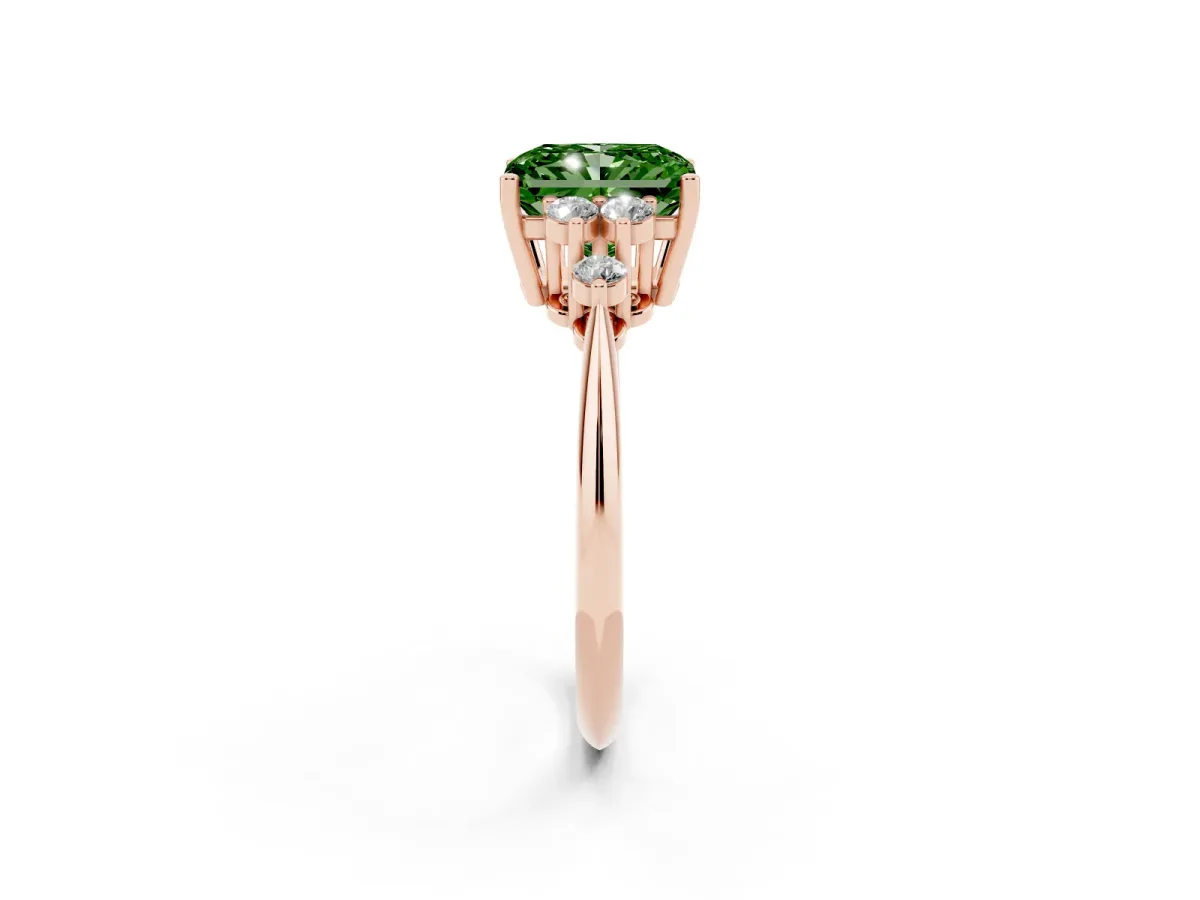 Fancy Green Radiant Cut Cut Diamond Cluster Ring with Solitaire Band and Four-Prong Setting Rose gold