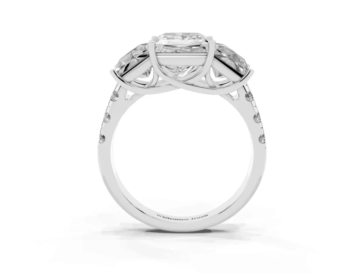 Three-Stone Princess Cut Diamond Pavé Band with Prong Setting Silver