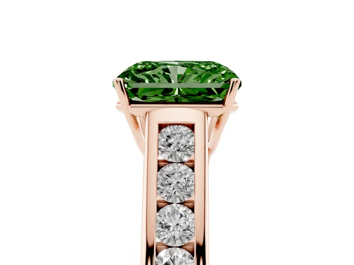 Fancy Green Radiant Cut Brilliant Channel-Set Solitaire Ring with Four-Prong Setting Rose gold