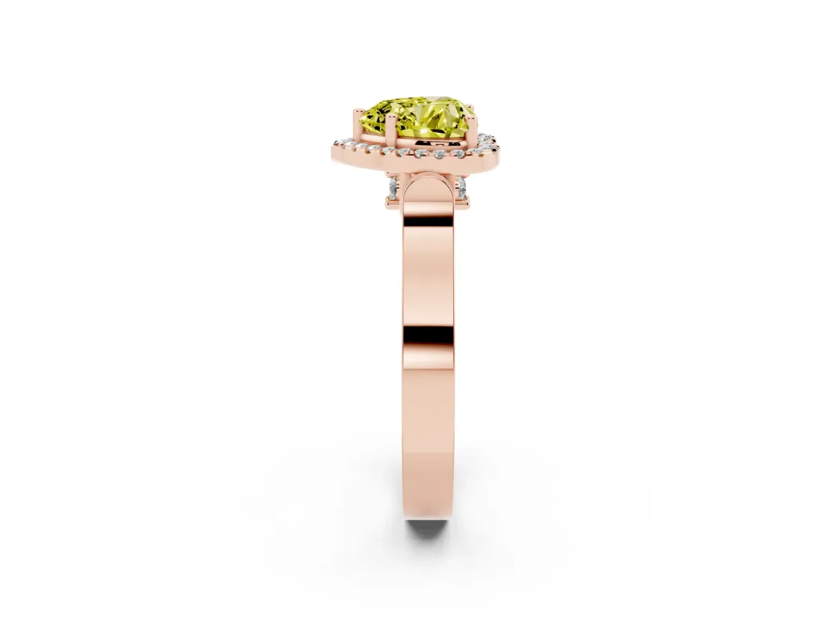 Fancy Yellow Heart Cut Halo Round Diamond Twist Band with Four-Prong Setting Rose gold
