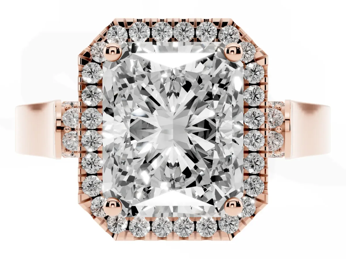 Radiant Cut Halo Round Diamond Twist Band with Four-Prong Setting Rose gold