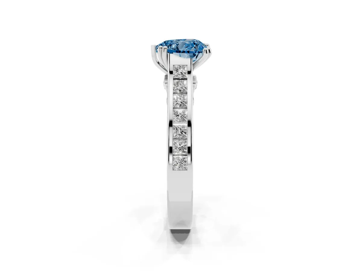 Fancy Blue Heart Cut Cut Channel Set Solitaire Engagement Ring with Prong Setting Platinum