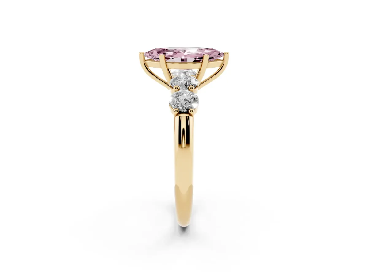Fancy Pink Marquise Cut Cut Five-Stone Prong Set Diamond Ring with Classic Band Yellow gold