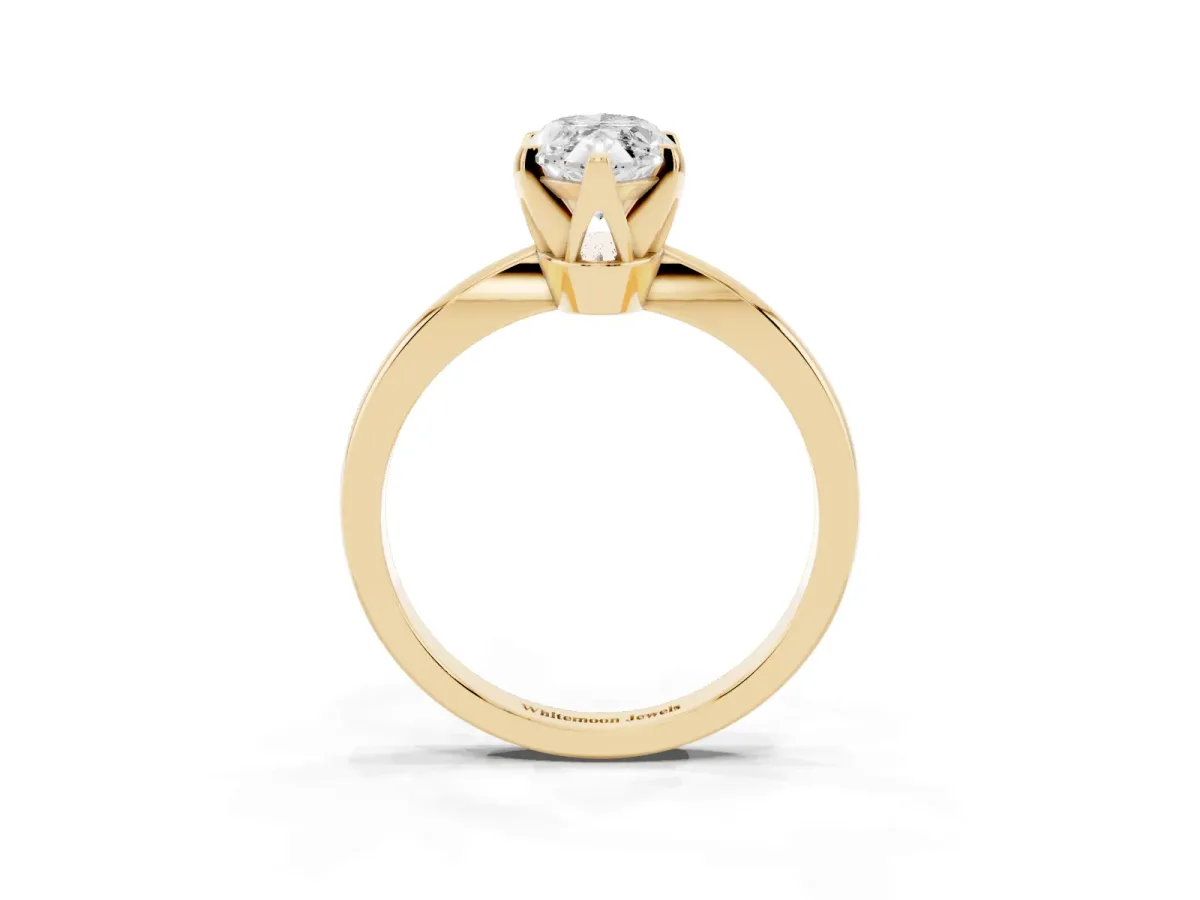 Marquise Cut Solitaire Engagement Ring with Six-Prong Setting and Tapered Band Yellow gold
