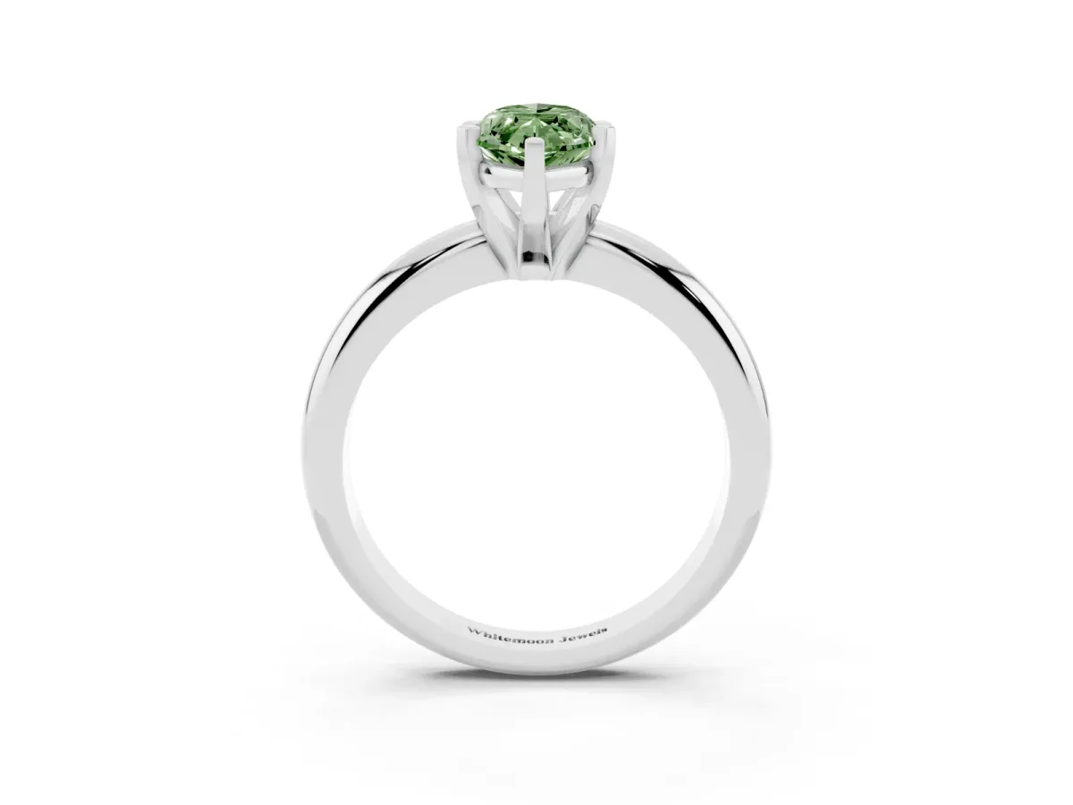 Fancy Green Marquise Cut Diamond Solitaire Engagement Ring with Round Band and Four-Prong Setting Silver