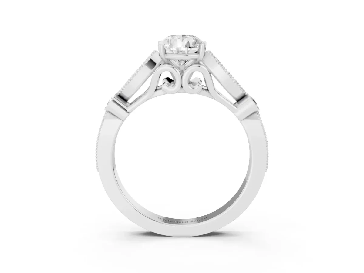 Pear Cut Cut Diamond with Milgrain Marquise and Bezel Accents on a Solitaire Band with Prong Setting Platinum