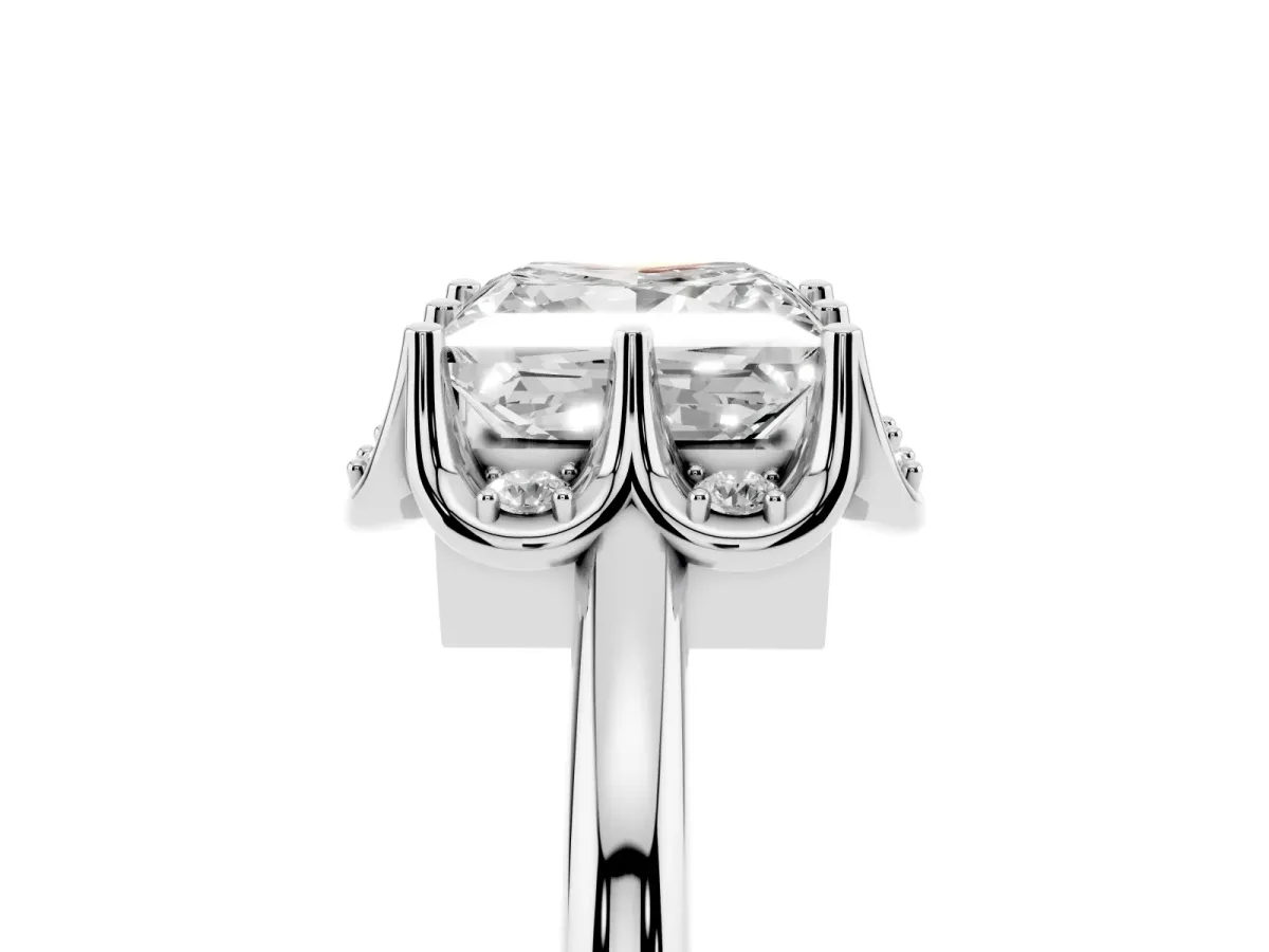 Princess Cut Halo Diamond Ring with Round Cluster Setting, Solitaire Band, and Four-Prong Setting White gold