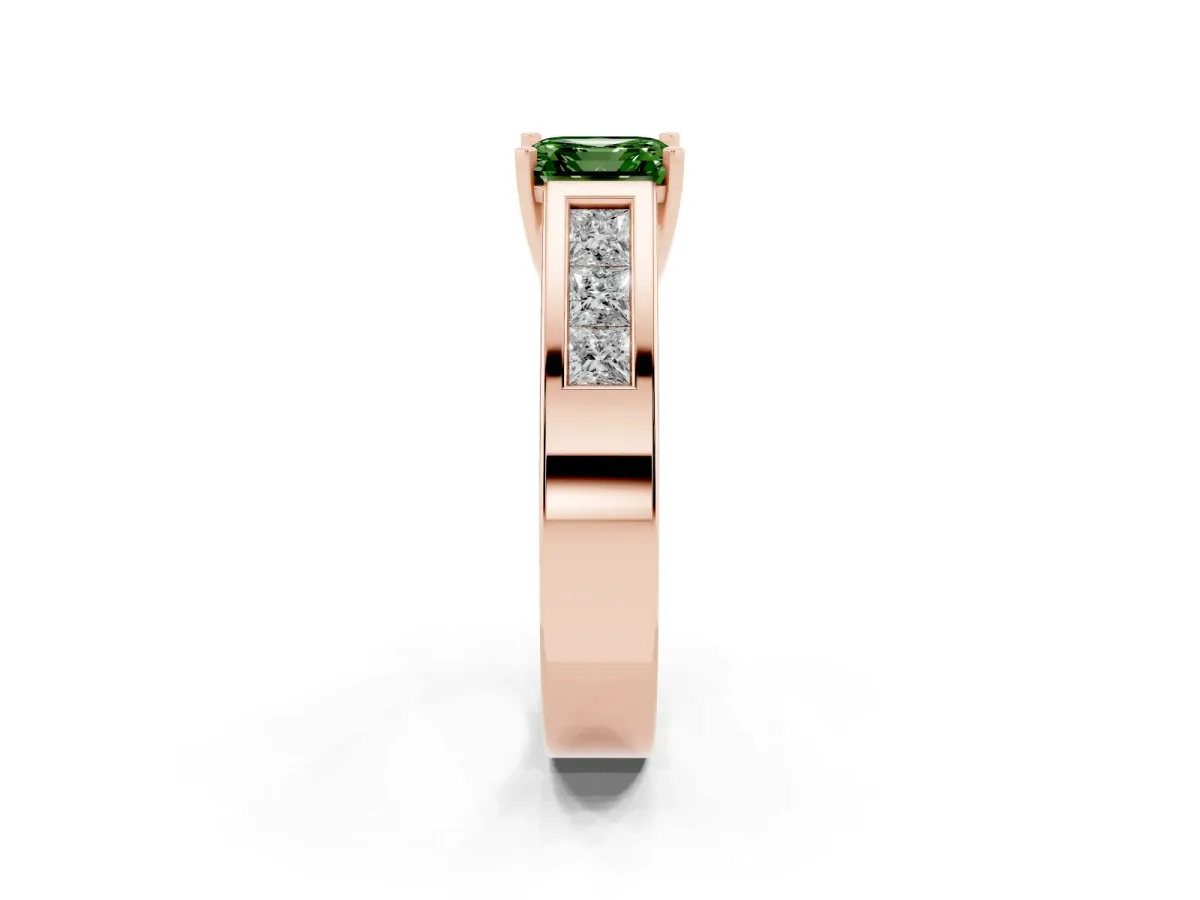 Fancy Green Asscher Cut Cut Channel Set Solitaire Ring with Four-Prong Setting Rose gold